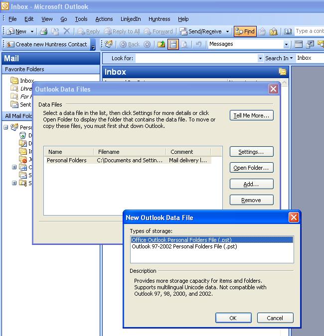 où sont les dossiers personnels rassemblés dans Outlook 2003