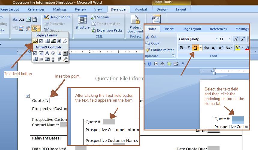 text form field word 2016