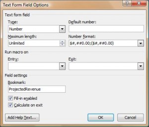 Figure 4 Text Form Field Options Window