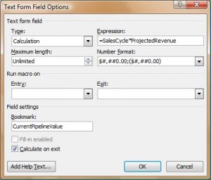 Figure 6 Text Form Field Options Window with Expression